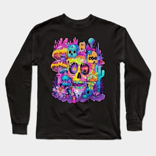 Neon occult Halloween, day of the dead, skull design. Long Sleeve T-Shirt